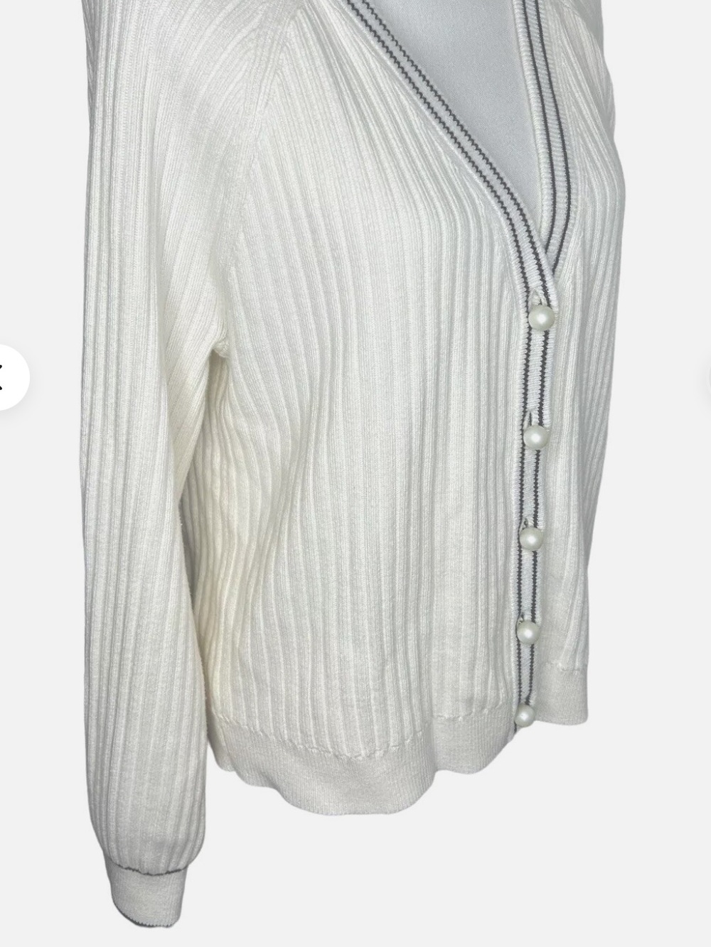 Talbots Ivory Pearl Button V-Neck cardigan W/ Black Stripe Trim SZ LP - Picture 7 of 16
